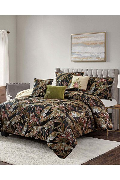 REDTAG Black 7 Piece Jacquard Comforter Set (King Size)