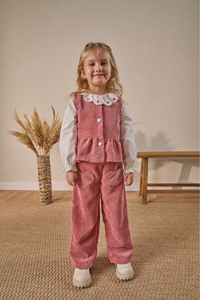 Minipodyum material reiat catifea, 3 piese, pentru fetiță, cu detaliu de buzu...