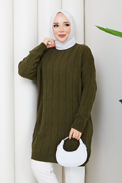 Pamuk Butik Women's Knitted Diamond Patterned Knitwear Tunic