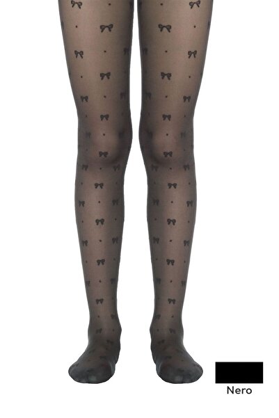 Conte Elegant Ciorapi subțiri pentru copii cu model de fundă, Amelie 20 Den - Nero, 152-158