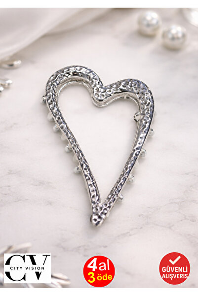 cityvision Heart Model Silver Hair Clip – Elegant and Modern Metal Clasp 8 cm