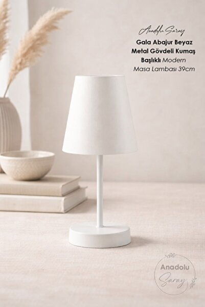 Anadolu Saray Gala Lampshade White Metal Body Fabric Head Modern Table Lamp 39cm