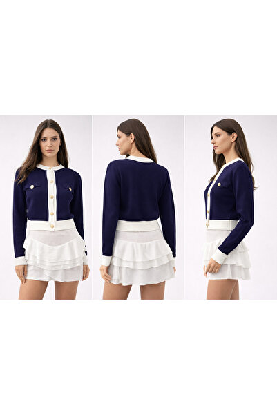 charm butik CARDIGAN CROP CU GULER BICICLETA CU BUTONI AURII PENTRU FEMEI