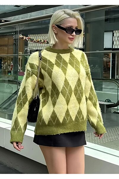 banessa Дамски плетен кардиган с велосипедна деколте и баклава мотив