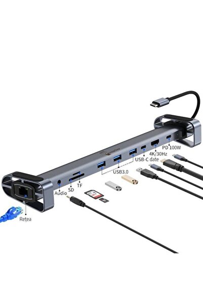 PRESTIGE CHARGE HUB USB-C 10in1 stand laptop,HDMI 4K, Ethernet, PD 100W, 3xUS...