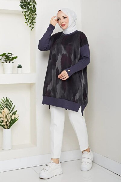 KULVAR TREND 279 Yanları Fermuarlı Renk Geçişli Kupra Tunik Füme