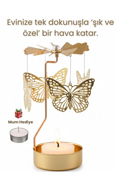 Twirl Candle Dekoratif Dönen Mumluk Mum Isısıyla Dönen Gold Metal Ev Dekoru