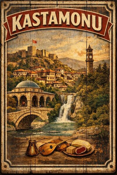 BiveSa Kastamonu İlçesi Retro Ahşap Poster