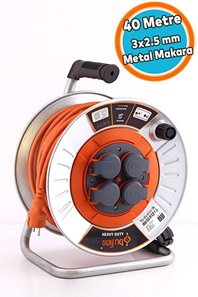 NZB Metal Seyyar Makaralı Uzatma Kablosu % 100 BAKIR 40 Metre 3x2.5 mm Termal...
