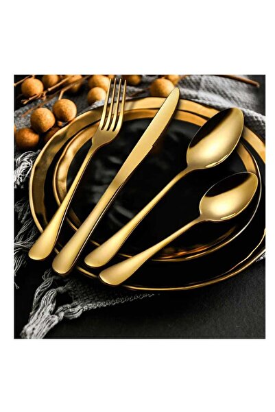 Efar E-far Gold Silverware Set, 24-Piece Golden Stainless Steel Flatware Set Service for 6