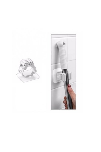 Temiz Pazar 4-Pack Adhesive Practical Mop and Broom Holder - White Mop Holder