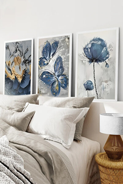 kutuTR Beyaz Çerçeveli 2D UV Baskı 3’lü MDF Tablo Set – Çiçek Temalı - BEYAZ ...