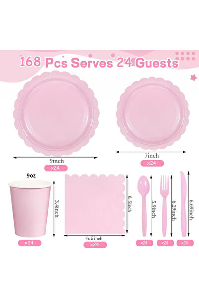 Choice طقم أدوات مائدة وردي متعدد القطع مكون من 168 قطعة، يشمل صينية ورقية وم...