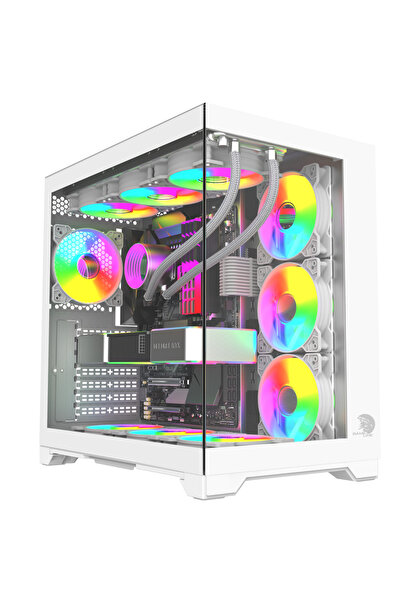 GAMELİNE Robust Premium 7x RGB Fanlı USB 3.0 TYPE-C Gaming Bilgisayar Kasası Beyaz