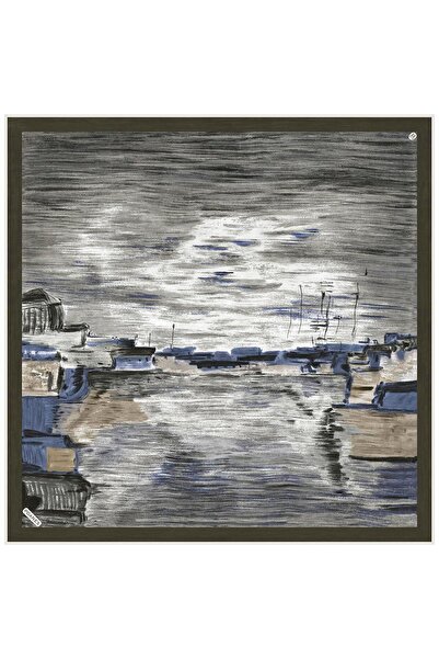 Günbatımı Desenli Twill İpek Eşarp