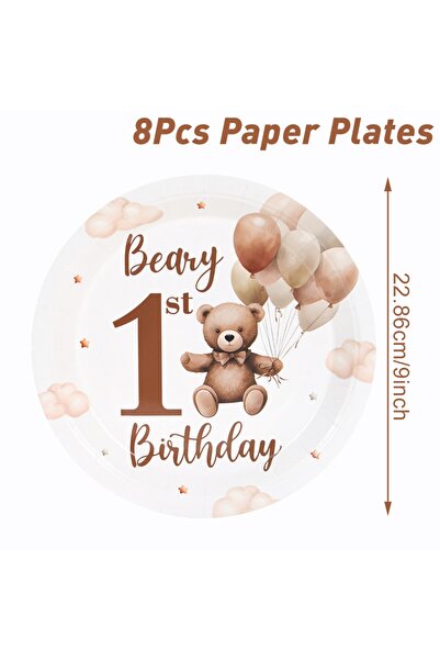 Choice 8pcs 9inch plates Little Bear 1st Birthday Disposable Tableware Plates...