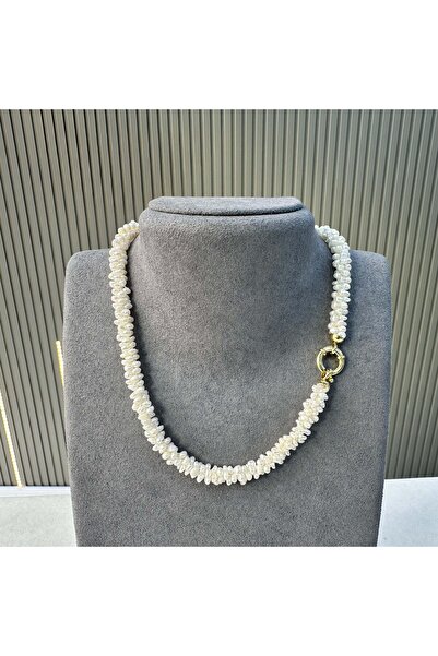 Dotamineral Örme Kum İnci 925 Ayar Gümüş Kadın Kolye 42 cm 5 mm El İşçiliği