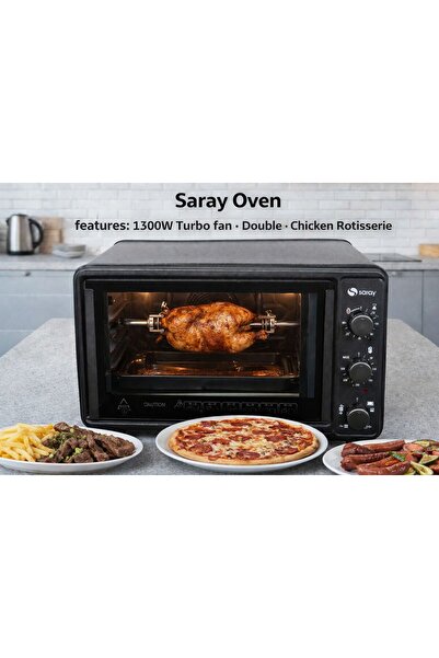 Saray فرن كهربائي سعة 36 لترًا، 1300 واط، فرن تحميص يُوضع على سطح الطاولة، نطاق درجة الحرارة من 50 إلى 300 درجة مئوية، مؤقت، 3 وظائف، MNO 103