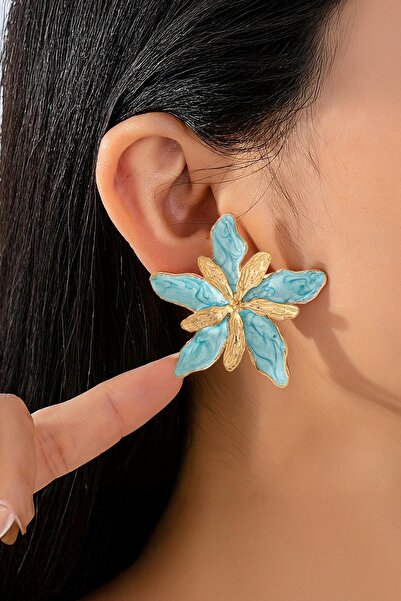 Pelin Aksesuar Turquoise Big Flower Earrings