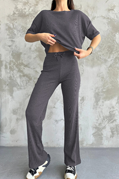 YAKAMEL طقم تي شيرت نسائي بأكمام قصيرة طقم عثماني منسوج فضفاض إسباني