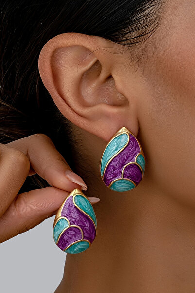 Pelin Aksesuar Purple Turquoise Drop Earrings