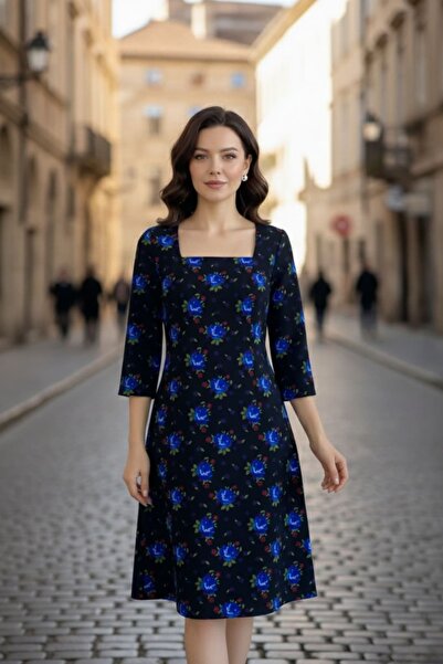 yb yağmur butik Φόρεμα φανελένιο με τετράγωνο γιακά