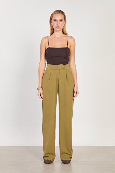 BARRELS AND OIL Women's elastic waist wide leg pants - olive