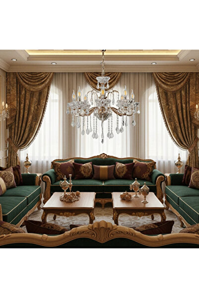 HAMER A luxurious classic chandelier enhances the beauty of the space; elegant gold color.