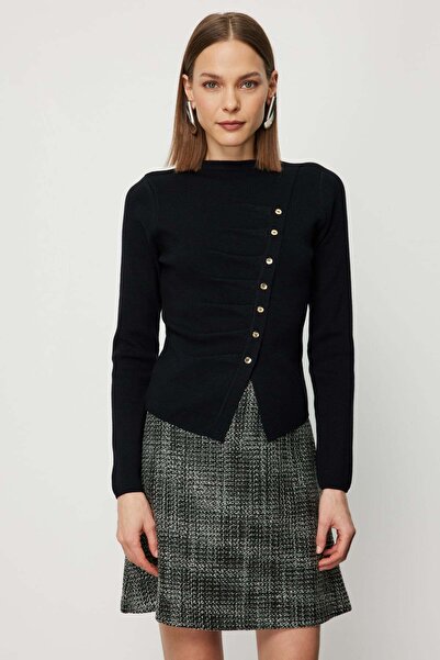 ON Buttoned Knit Sweater with Drape Detail