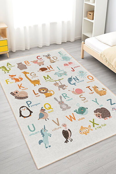 Realhomes Renkli Hayvan Figürleriyle Çocuk Odası Yıkanabilir Dikdörtgen Kayma...