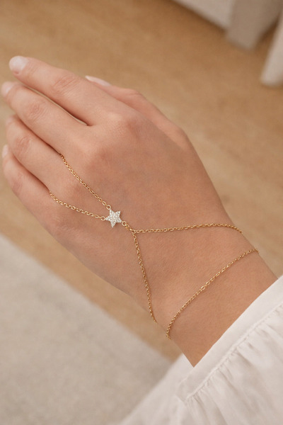 TuQos Gold Color Steel Şahmeran Bracelet – Women's Hand Bracelet with Stone S...