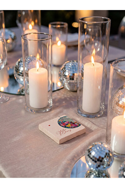 arslart Disco Topu Temalı Kişiye Özel Doğal Taş Magnet, Düğün Nişan Nikah Hat...