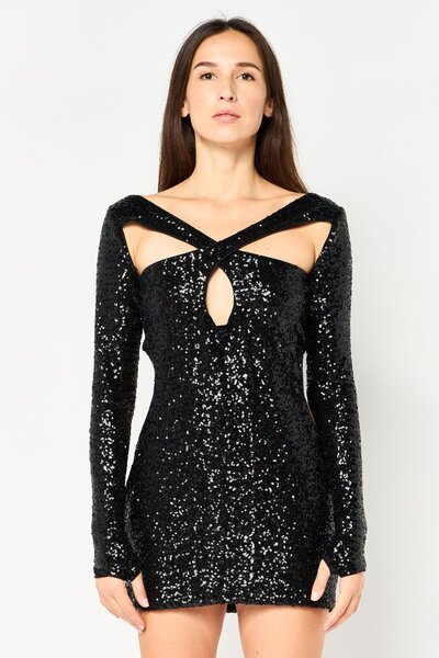 PİNKO Women Embellished Cut Out Mini Dress, Black