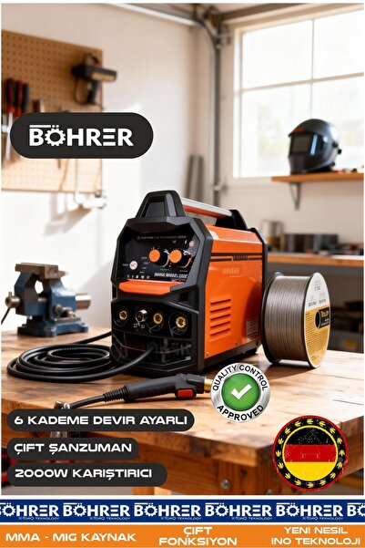 BÖHRER ALMAN DESİGNE BA011146 İKİSİ BİR ARADA MMA + MİG İNVERTER GAZSIZ GAZAL...
