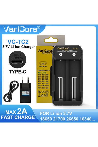 Choice7 شاحن بطاريات VC-TC2-5V 2A-EU VariCore VC-TC2 V10، 3.7 فولت، ليثيوم أي...