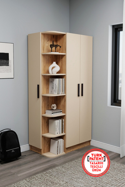ARNETTİ Linda 3 Kapaklı Raflı Genç Odası Gardırop, Atlantik Çam Bej - Linda