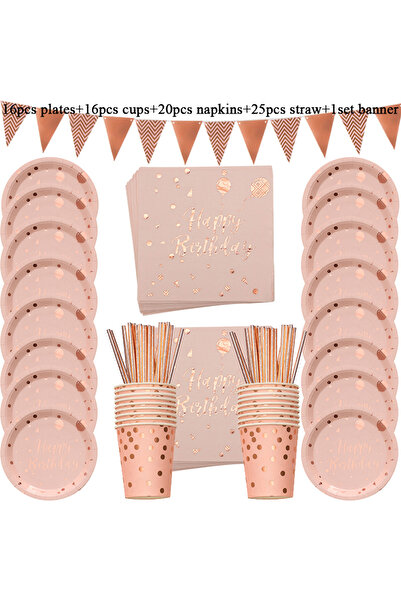Choice8 مجموعة من 78 قطعة من لوازم حفلات باللون الذهبي الوردي، تتضمن أطباقًا ...