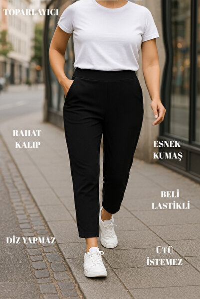 CEDY DENIM High Quality Black Plus Size High Waist Steel Knitted En-Size Stretch Fabric Narrow Leg Pants