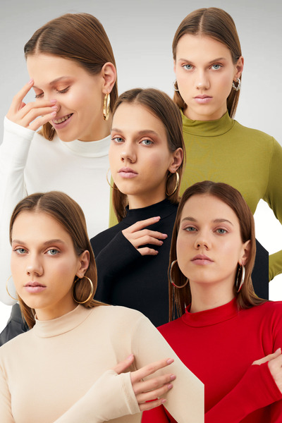 Ladima Women's Black Cream White Oil Green Red 5-Finger Detailed Bodysuit