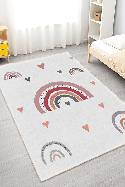 Realhomes Canlı Renklerde Tekrar Eden Gökkuşağı ve Kalp Desenli Çocuk Odası H...