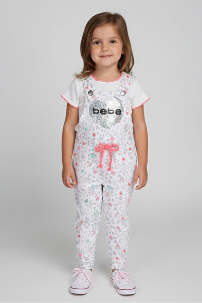 Bebe طقم مكون من قطعتين للبنات الصغيرات، بلوزة ورومبير بشعار ماركة، متعدد الألوان