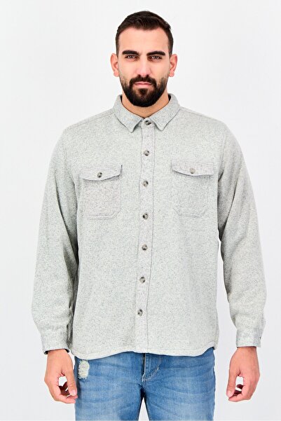 Weatherproof قميص رجالي بياقة عريضة من قماش هيذر، رمادي