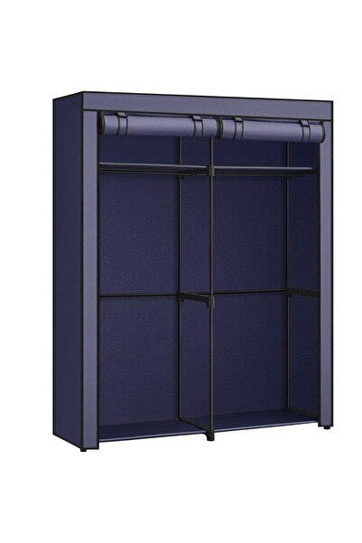 SONGMICS Dulap din material textil cu 2 șine pentru umerașe, 43x140x174cm, albastru