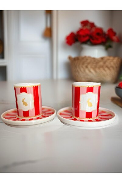 PS Porcelain Maison Lapin Collection Kırmızı Kahve Fincan Takımı