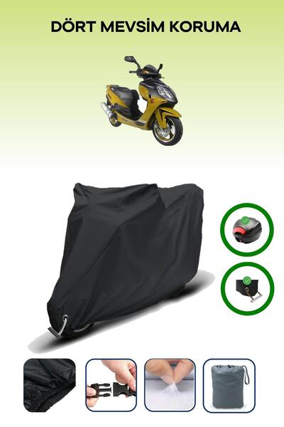 Breen Black Rear Bag and Lock Compatible Yuki Yk150T-20 Compatible Motorcycle Tarpaulin