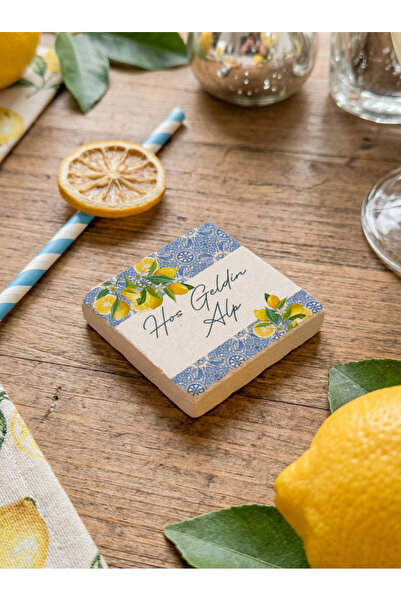 arslart Limon Desenli Kişiye Özel Doğal Taş Magnet Hediyelik, Hoş Geldin Bebe...