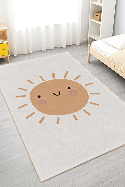 Realhomes Güneş Motifli Yıkanabilir Dikdörtgen Çocuk Odası Kaymaz Taban Halısı