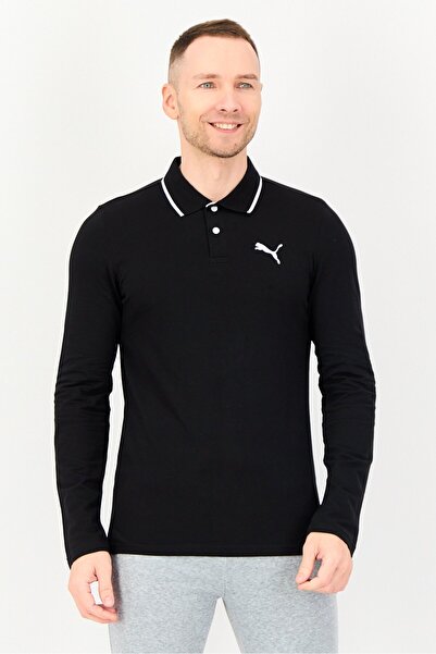 Puma Men Sportswear Fit Brand Logo Long Sleeve Outdoor Polo Shirt, Black
