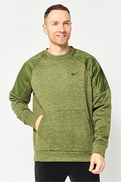 Nike Men Therma Fit Long Sleeve Training Sweatshirt, Olive