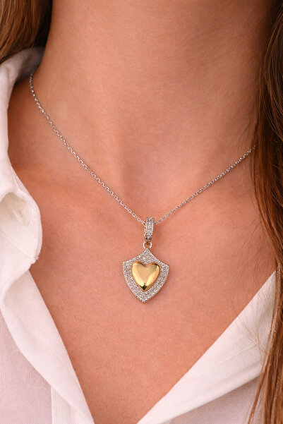 charmove ile kendinizi şımartın Women's Two-Tone Stone Heart Necklace – Styli...